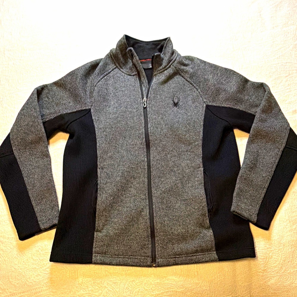 Spyder Mens M Gray Black Full Zip Jacket Stand-Up Collar 1144550 Mid-Length